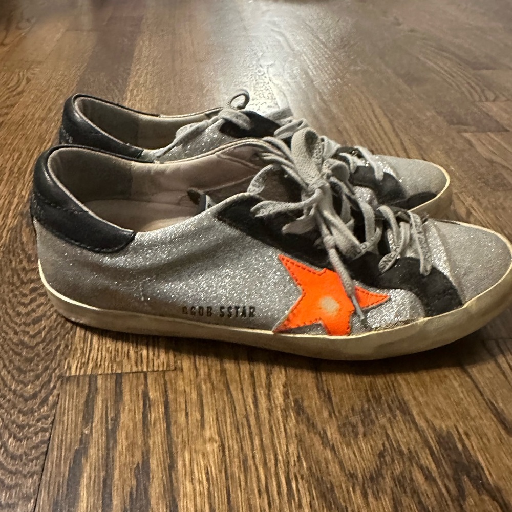 Golden Goose Sneakers in Gray and Black with Orange Star